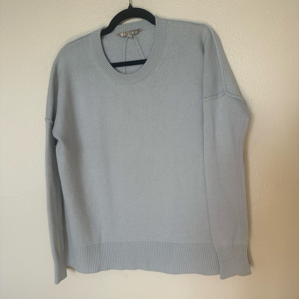 Athleta Wool Cashmere Blend Sweater XS Light Blue Crewneck Ribbed Trim Knit
